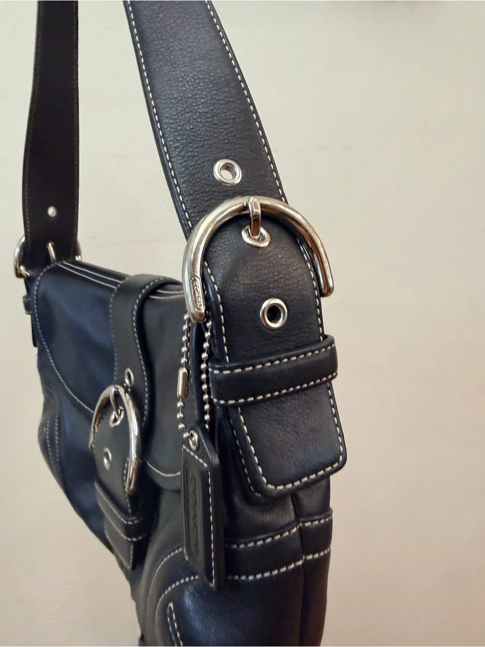 Coach Y2K Soho Black Leather Buckle Flap Shoulder Bag G04S-9247